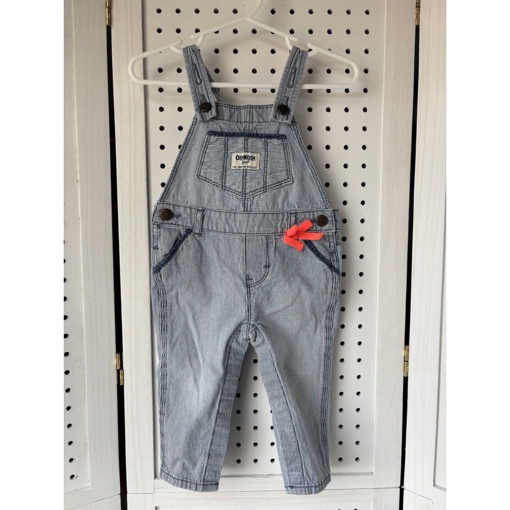 Oshkosh B'gosh Vestbak Baby Girl 9m Months Striped Overalls w/ Peach Bow